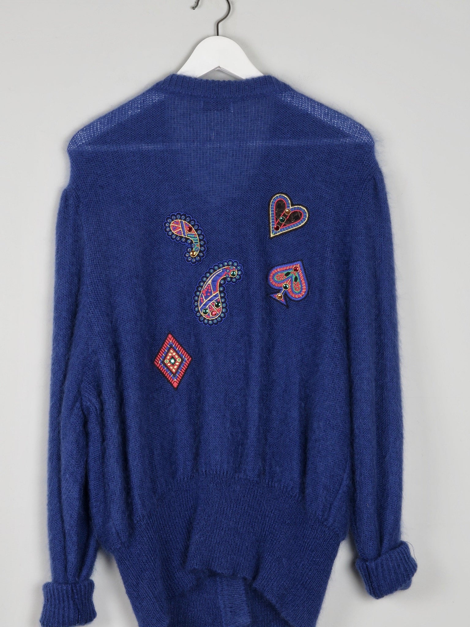 Women's Vintage Blue Mohair Cardigan With Motifs M/L - The Harlequin