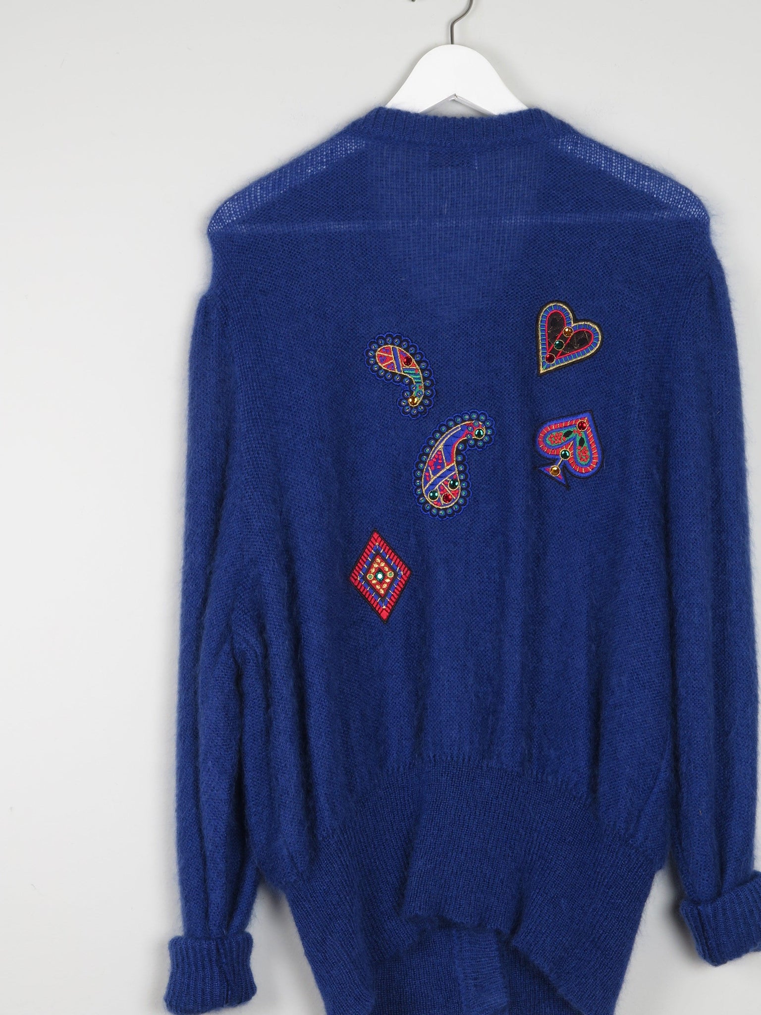 Women's Vintage Blue Mohair Cardigan With Motifs M/L - The Harlequin