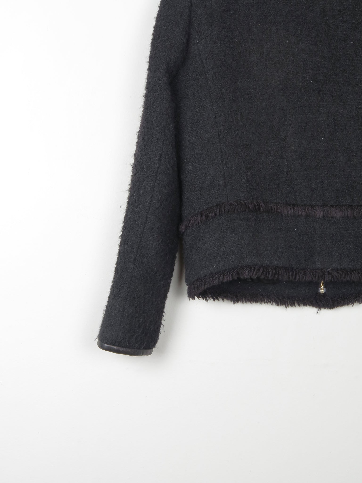Women's Black Wool Boucle Collarless Jacket S