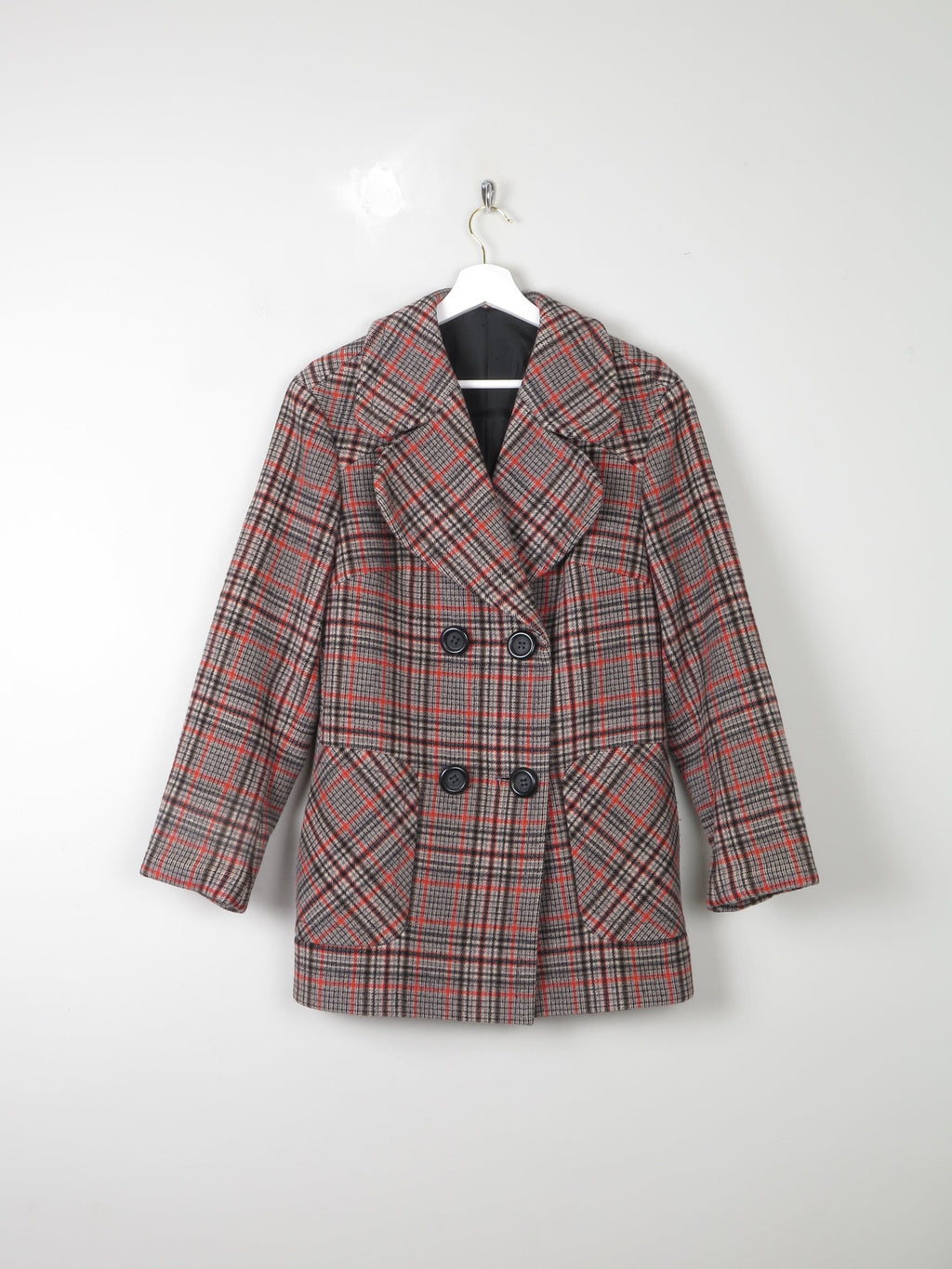 Women's Vintage 1970s Black/Grey/Red Check Short Coat M - The Harlequin