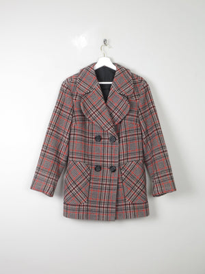 Women's Vintage 1970s Black/Grey/Red Check Short Coat M