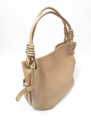 Beige Large Vintage Leather Hobo Bag - The Harlequin