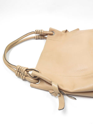 Beige Large Vintage Leather Hobo Bag - The Harlequin