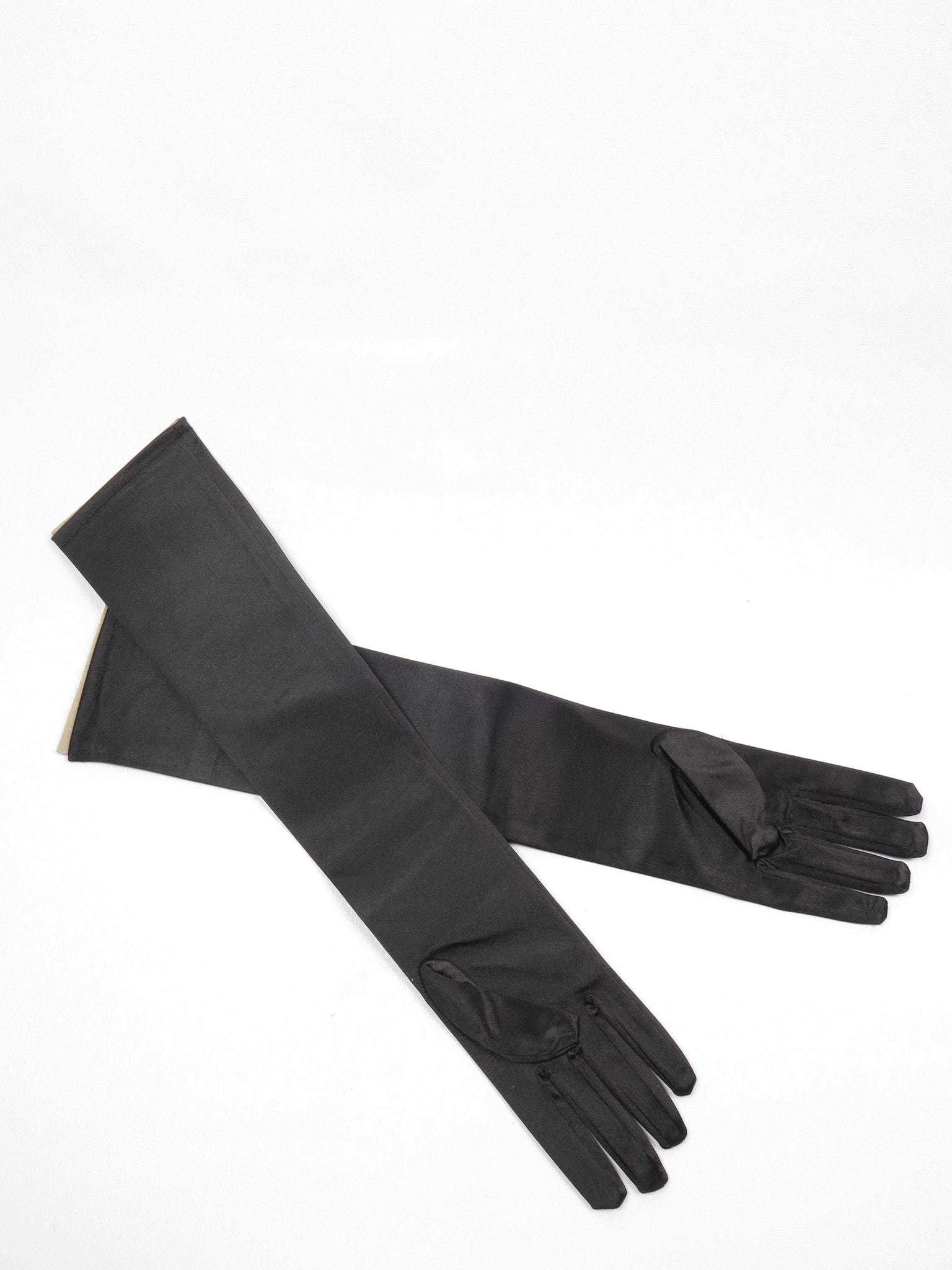 Black & Ivory Satin Long Evening Gloves Opera One Size - The Harlequin