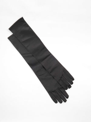 Black & Ivory Satin Long Evening Gloves Opera One Size - The Harlequin