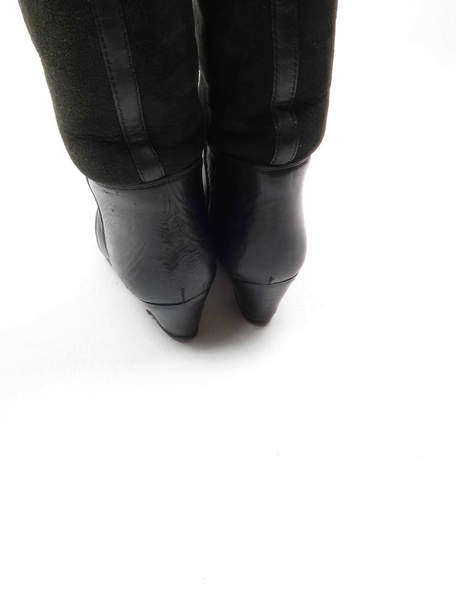 Black Leather Vintage Boots With Sheepskin 36/3 - The Harlequin