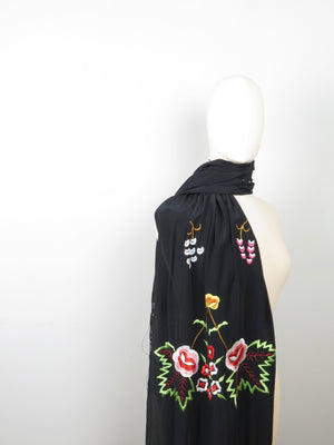 Black Long Rectangular Embroidered  Piano Scarf - The Harlequin