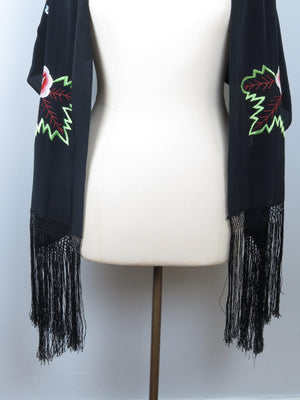 Black Long Rectangular Embroidered  Piano Scarf - The Harlequin