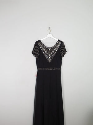 Black Full Length Vintage Style Chiffon Dress With Beading New 12 - The Harlequin
