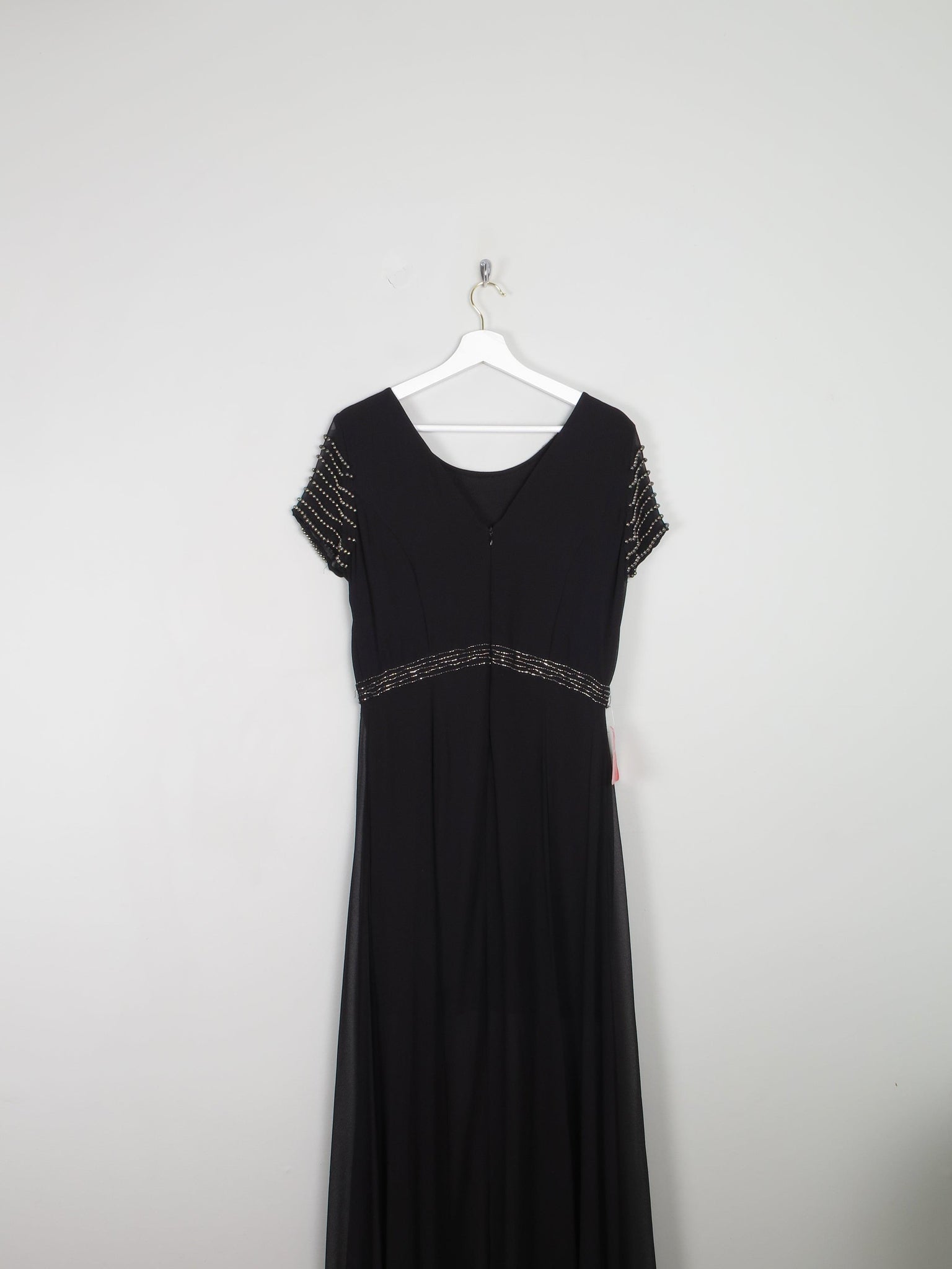 Black Full Length Vintage Style Chiffon Dress With Beading New 12 - The Harlequin