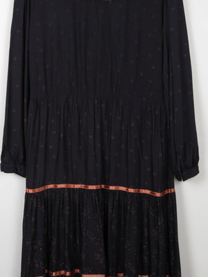 Black & Bronze 1970s Prairie Style Midi Dress L - The Harlequin