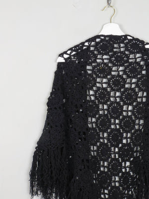Black Vintage Crochet Cotton Shawl - The Harlequin