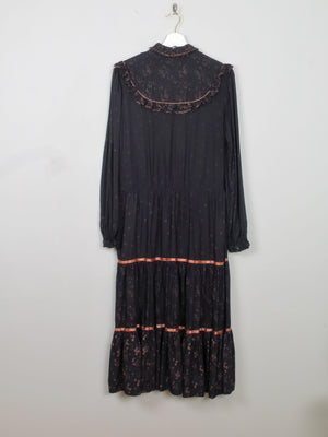 Black Vintage Prairie Style Midi Dress M - The Harlequin
