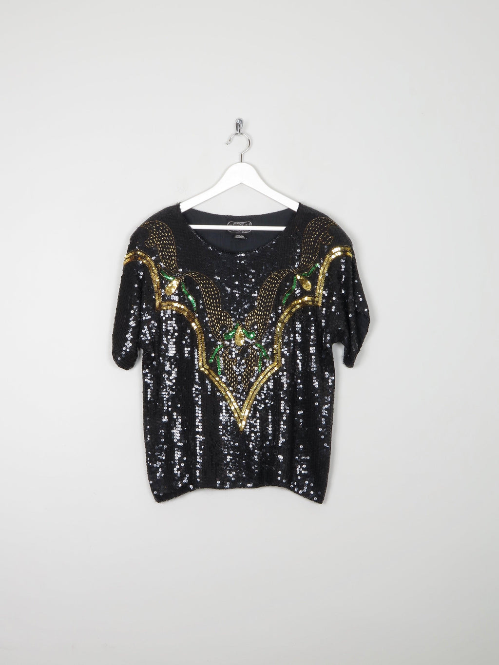 Black Vintage Sequin 1980s Top With Beading S 8/10  Relaxed Fit - The Harlequin