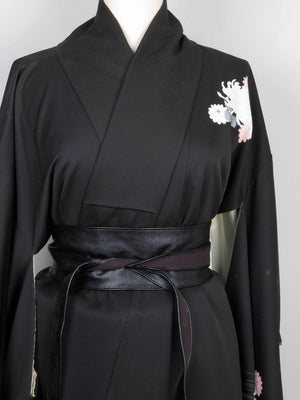 Black Vintage Silk Crepe  Antique  Kimono S-L - The Harlequin