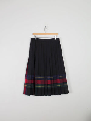 Black Wool Pleated Midi Skirt With Stripes 32" 14 - The Harlequin
