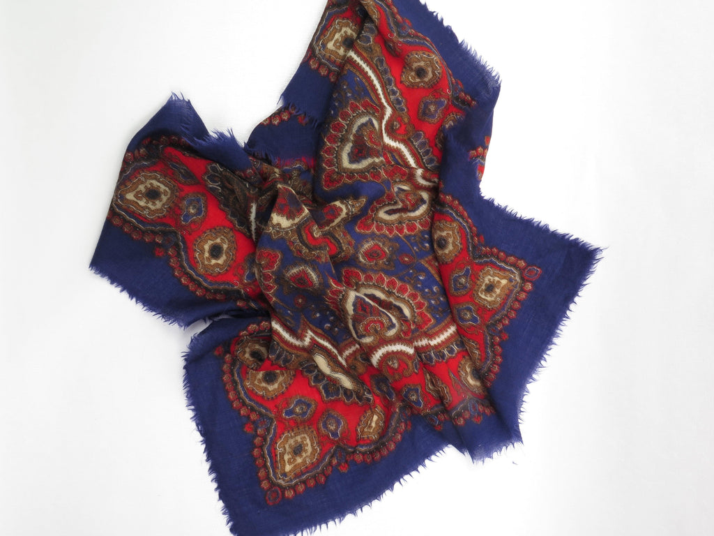Blue & Red Vintage Wool Scarf - The Harlequin