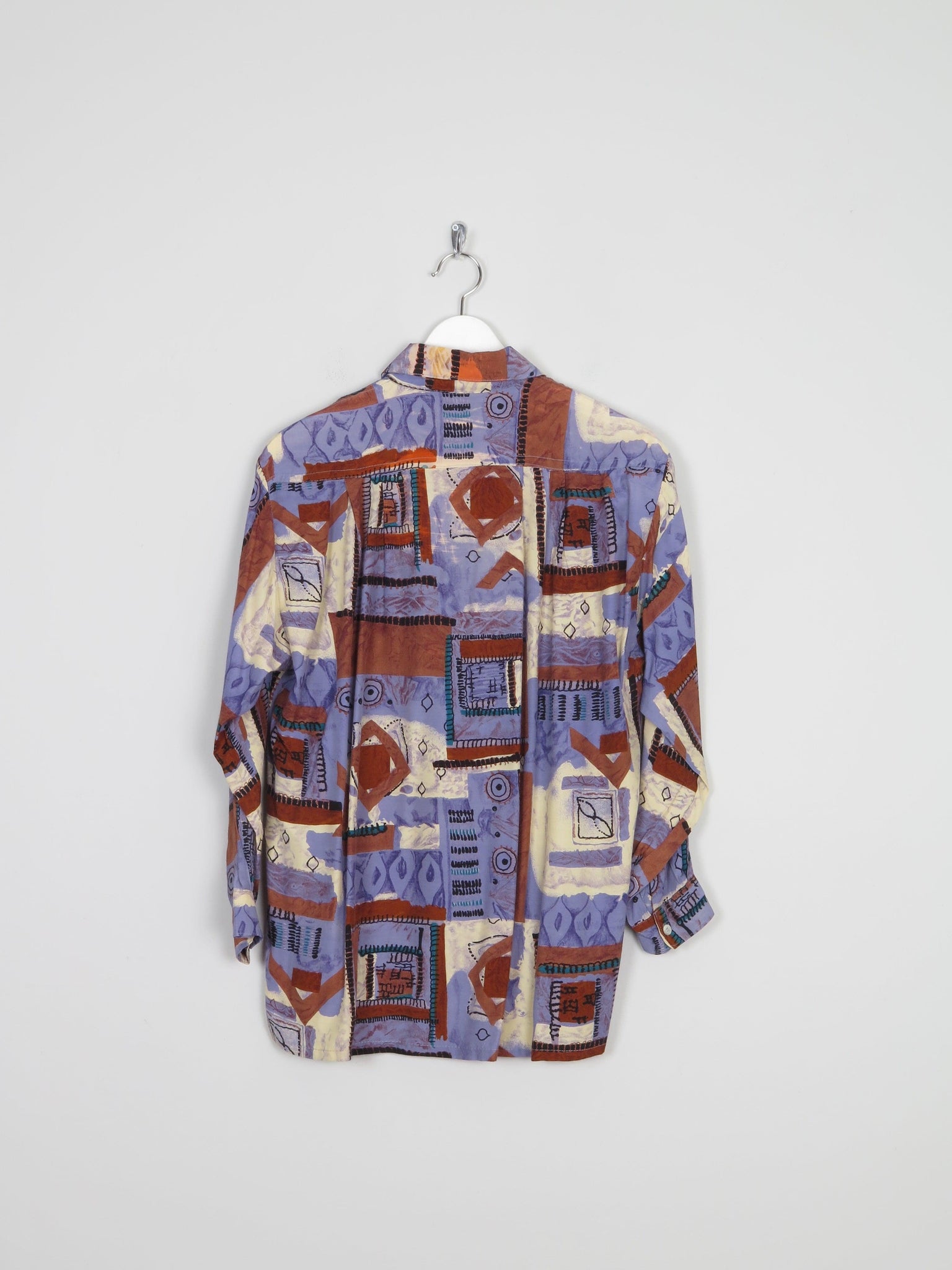 Blue & Rust Vibrant Printed Vintage Shirt/Blouse S - The Harlequin