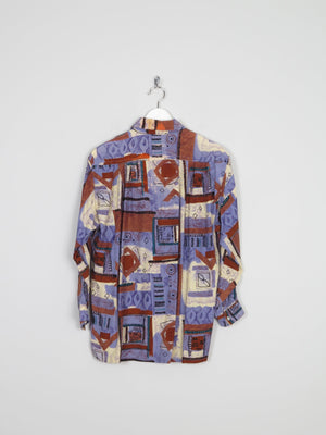 Blue & Rust Vibrant Printed Vintage Shirt/Blouse S - The Harlequin