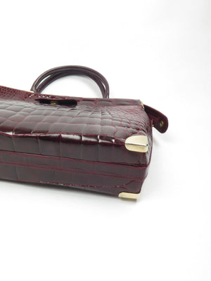 Burgundy Croc Rectangular Vintage Italian  Bag - The Harlequin