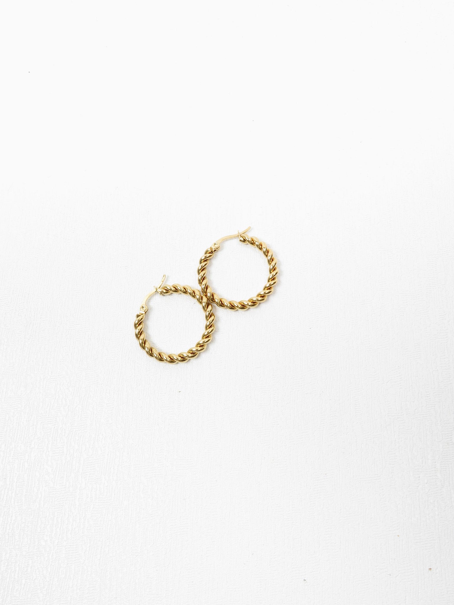 Gold Coloured Metal Twisted Hoop Earrings - The Harlequin