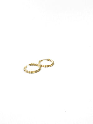 Gold Coloured Metal Twisted Hoop Earrings - The Harlequin