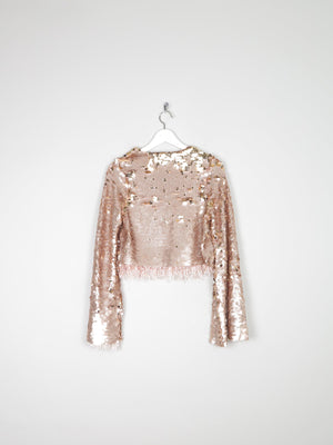 Gold Sequin Cropped V-neck Top With Bell Sleeves & Tassels 10 - The Harlequin