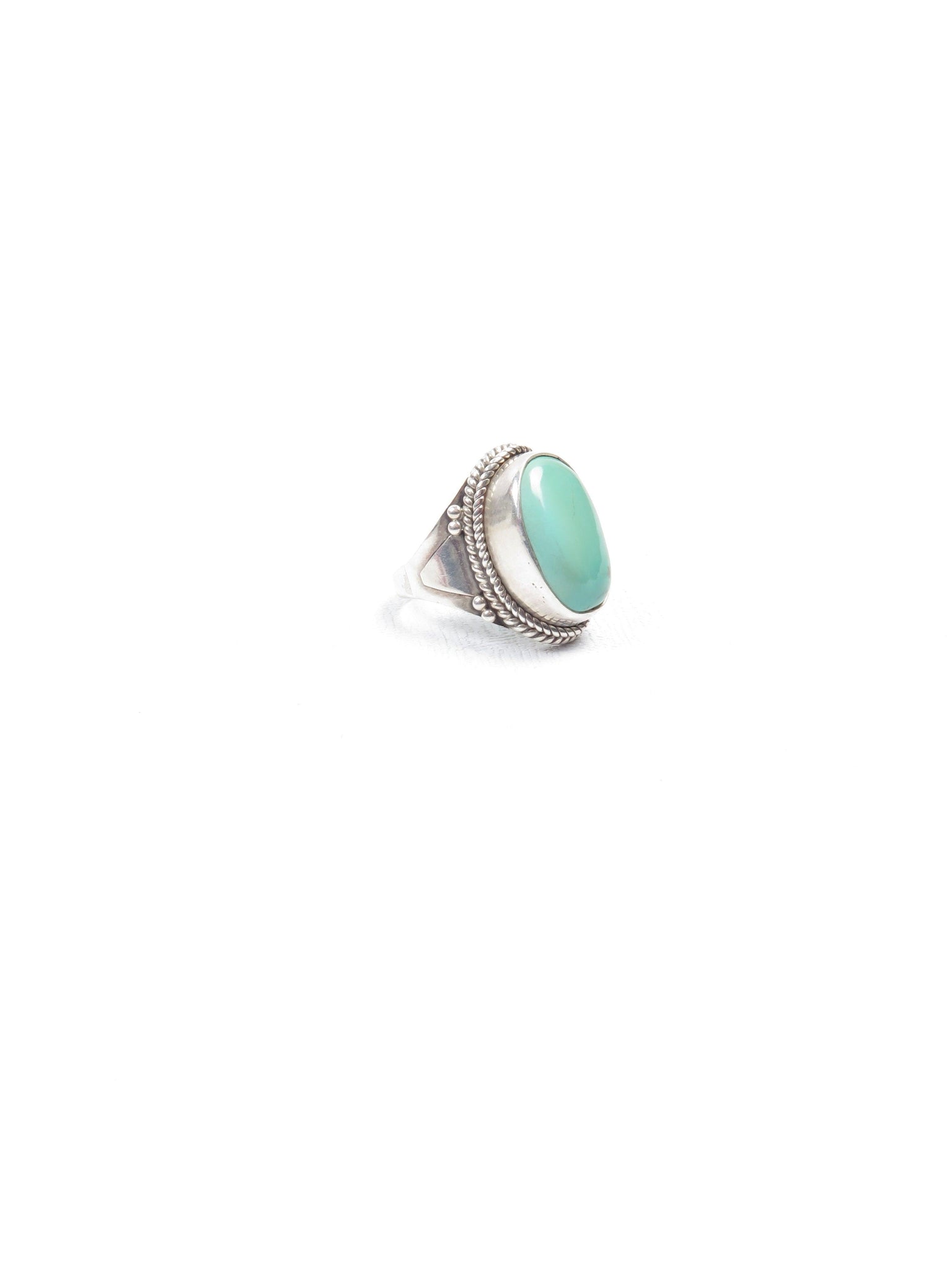 Green Turquoise & Silver Ring - The Harlequin