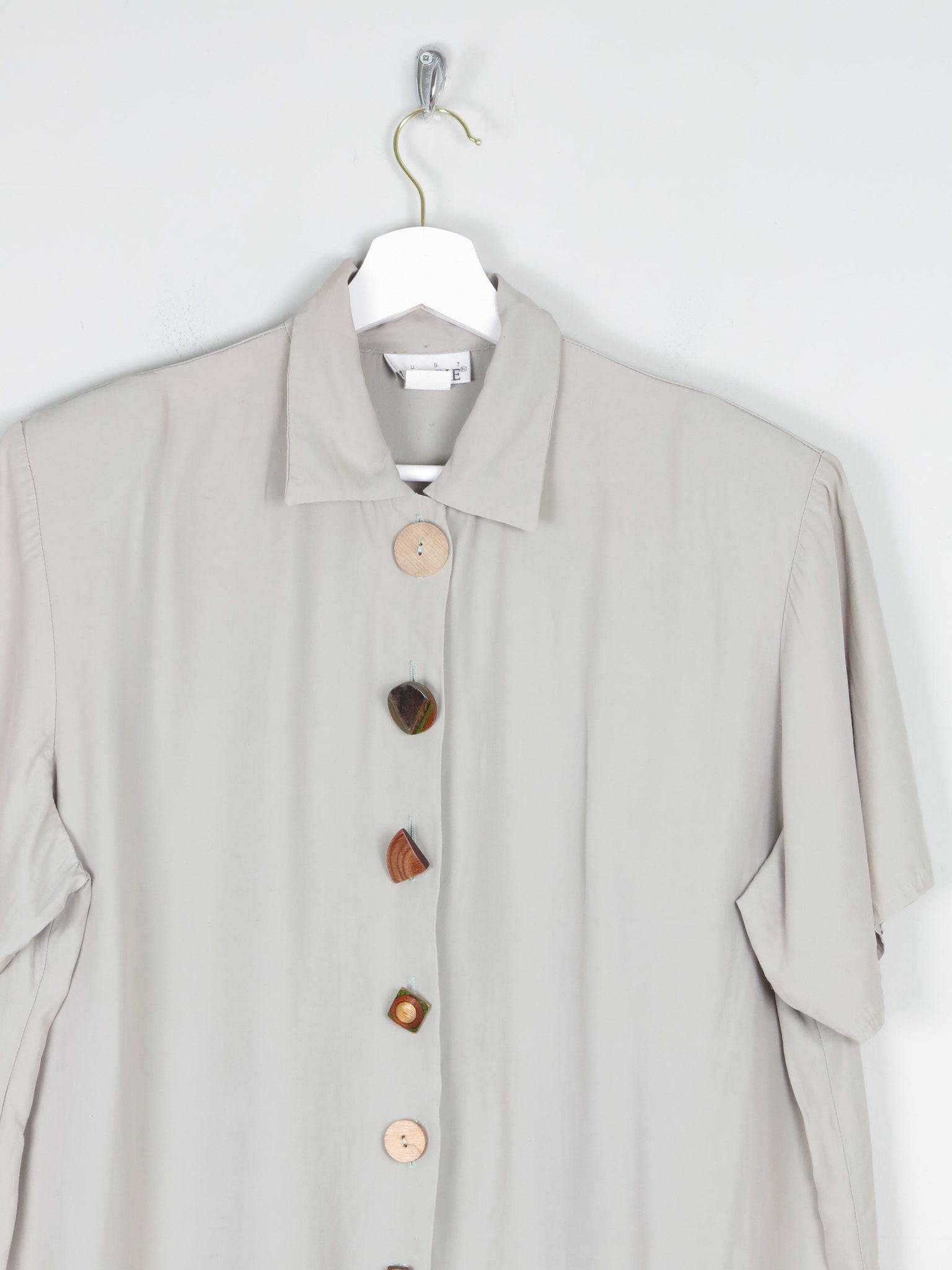 Khaki Vintage Short Sleeved Shirt Blouse S/M - The Harlequin