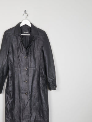 Ladies Long Black Vintage Leather Coat XS/S - The Harlequin