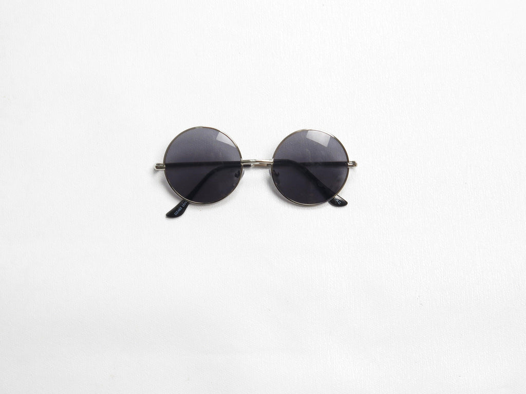 Lennon Style Round Sunglasses With Light Black Lenses & Silver Frames   (Medium) - The Harlequin