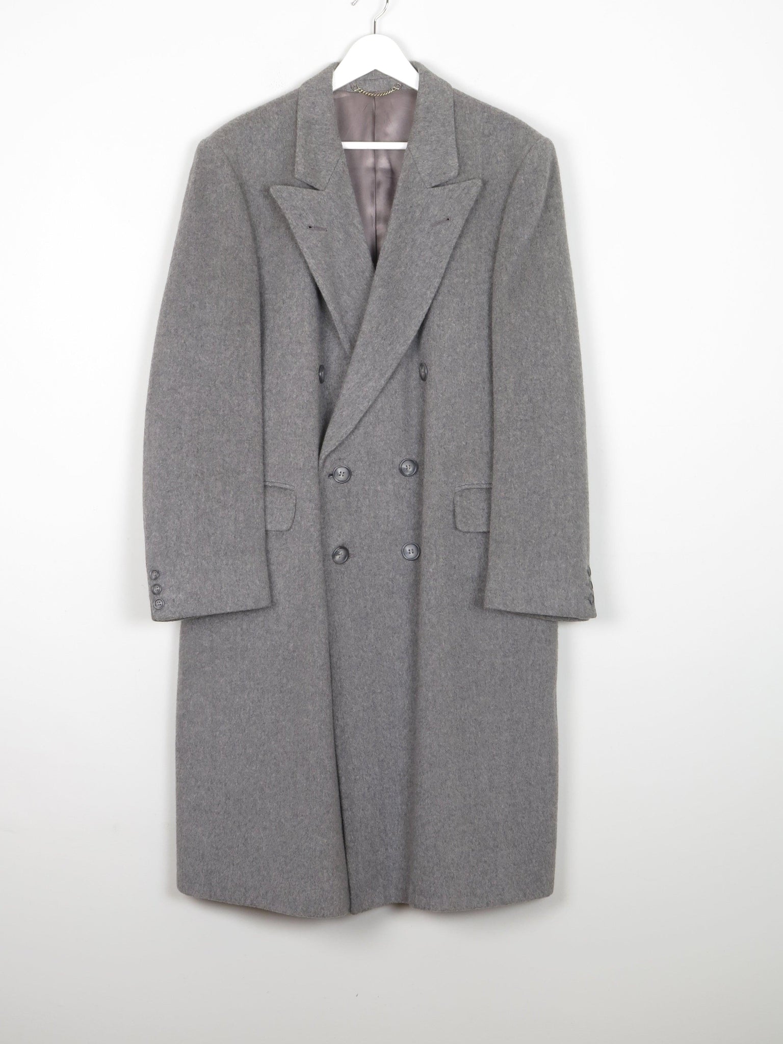 Men's 100% Cashmere Double Breasted Grey Wool Coat M - The Harlequin