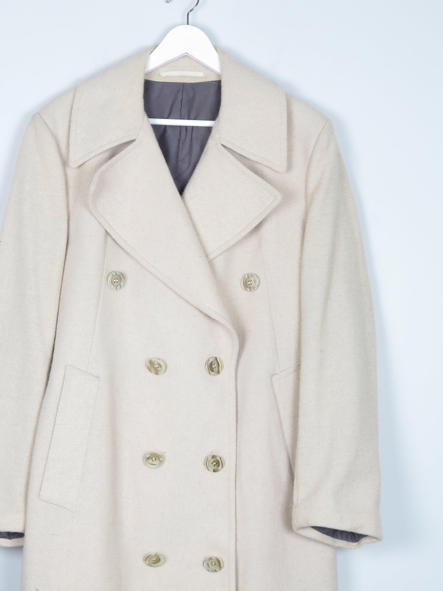 Men's 1970s Double Breasted Cream Tweed Coat With Belt 44" {Large} - The Harlequin