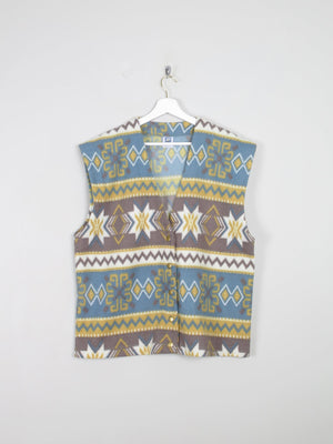 Men's Aztec Print Vintage Fleece Waistcoat M/L Oversized - The Harlequin