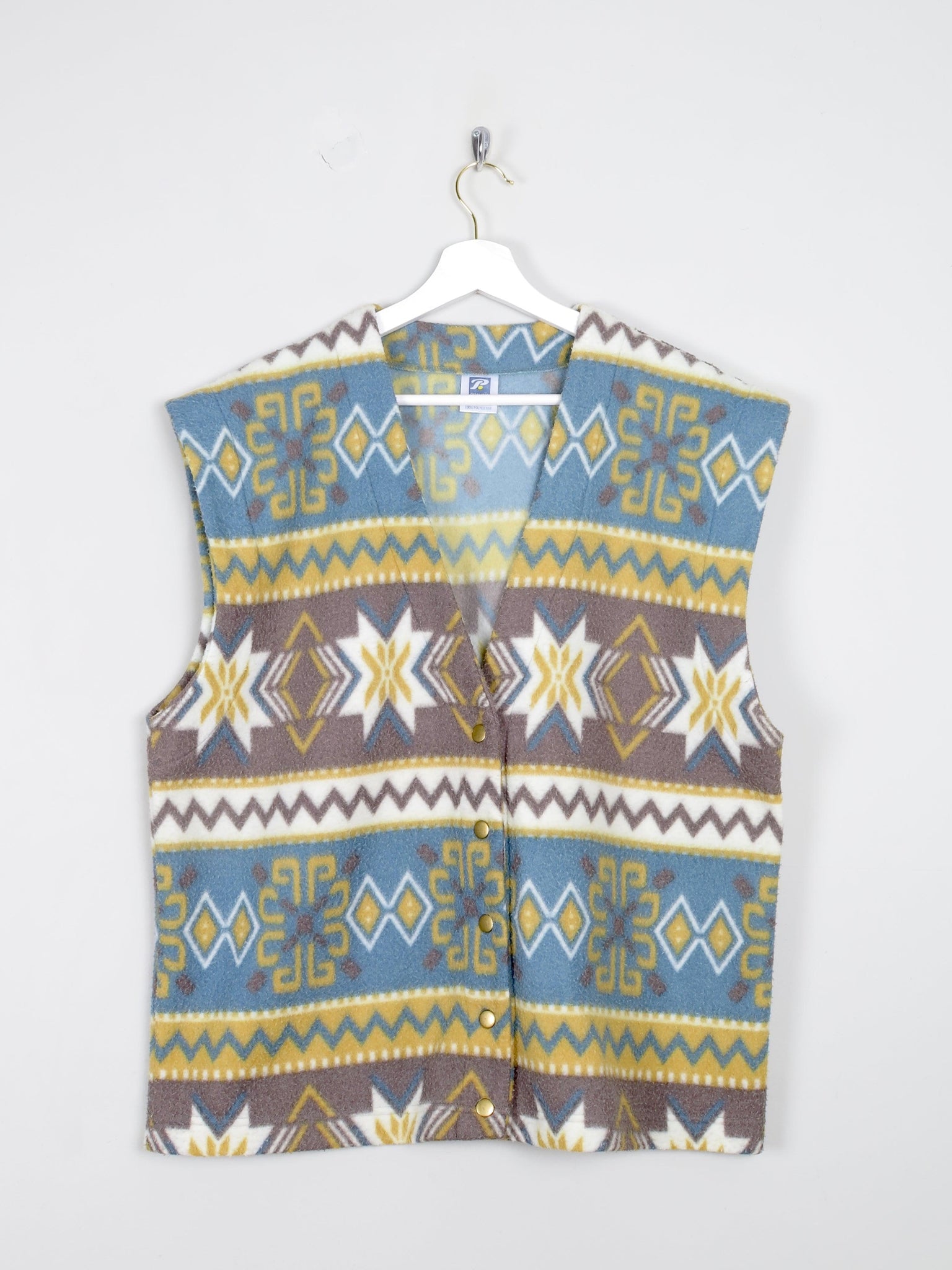 Men's Aztec Print Vintage Fleece Waistcoat M/L Oversized - The Harlequin