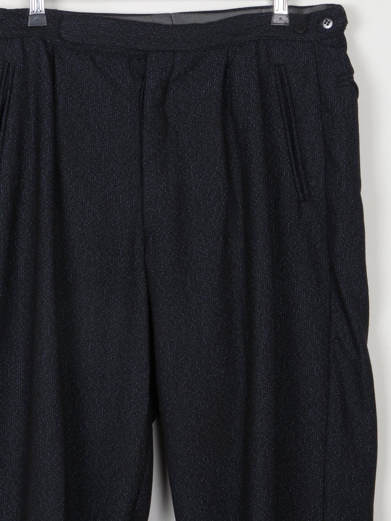 Men's Black & Blue 1950s Wool Trousers 32-34" 29L - The Harlequin