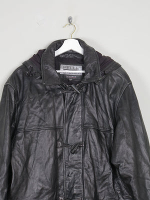 Men's Black Heavy Leather Duffle Coat L - The Harlequin
