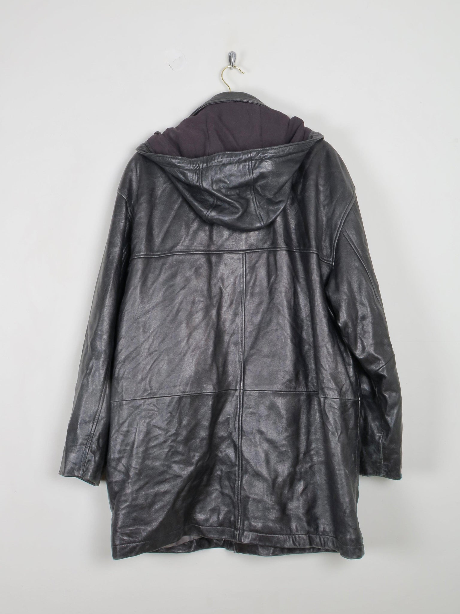 Men's Black Heavy Leather Duffle Coat L - The Harlequin