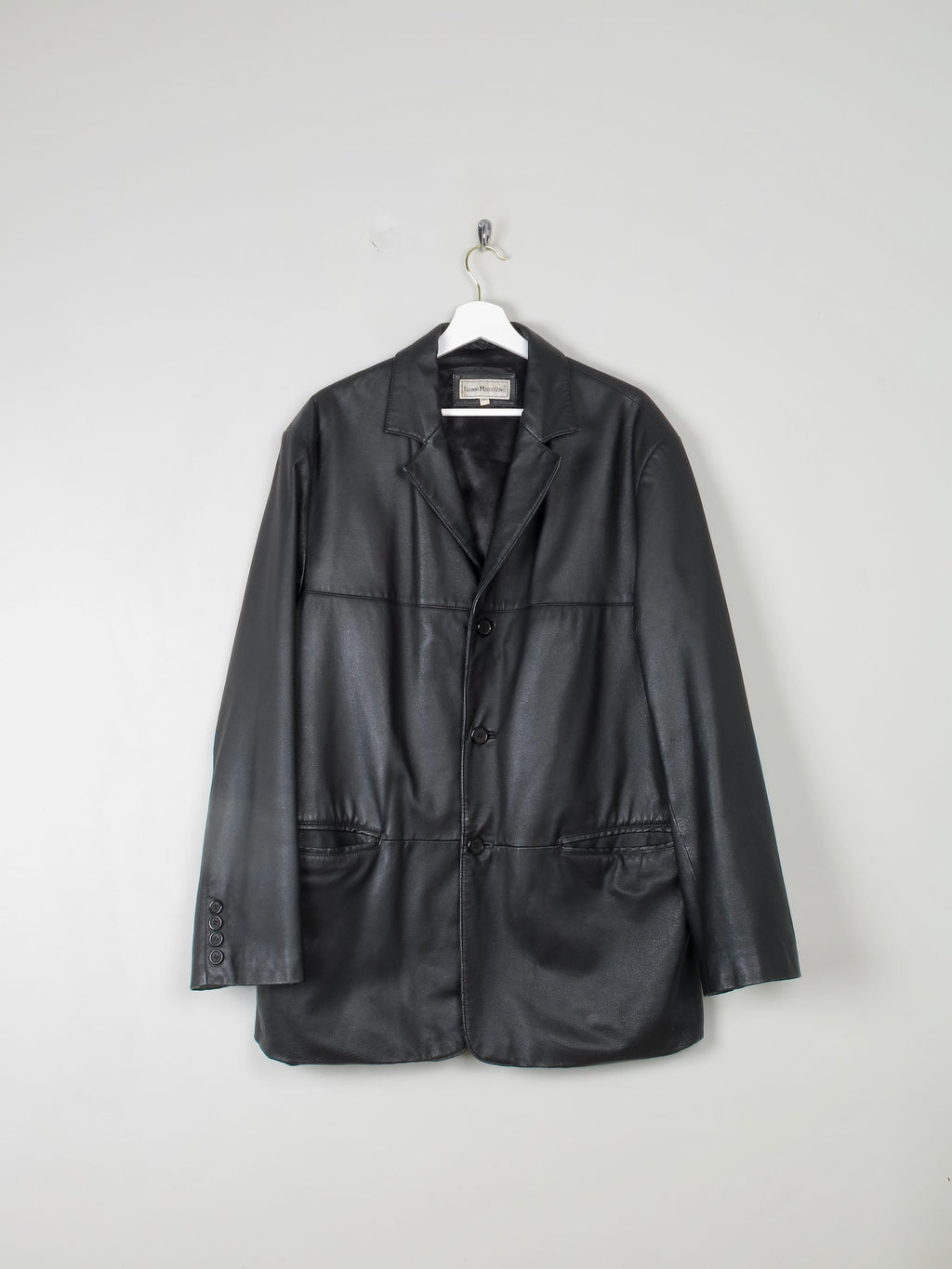Men's Black Vintage Leather Jacket Oversized  M/L - The Harlequin