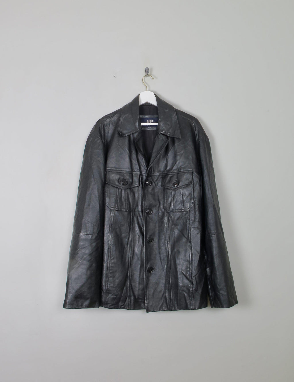 Men's Black Vintage Leather Jacket XL - The Harlequin