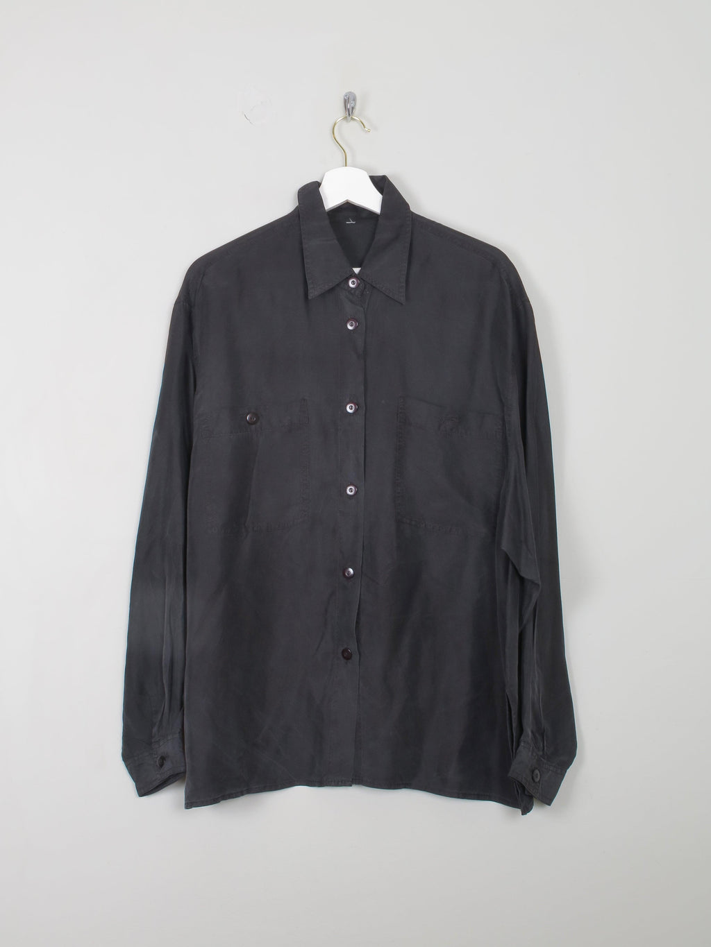 Men's Black Vintage Silk Shirt M/L - The Harlequin