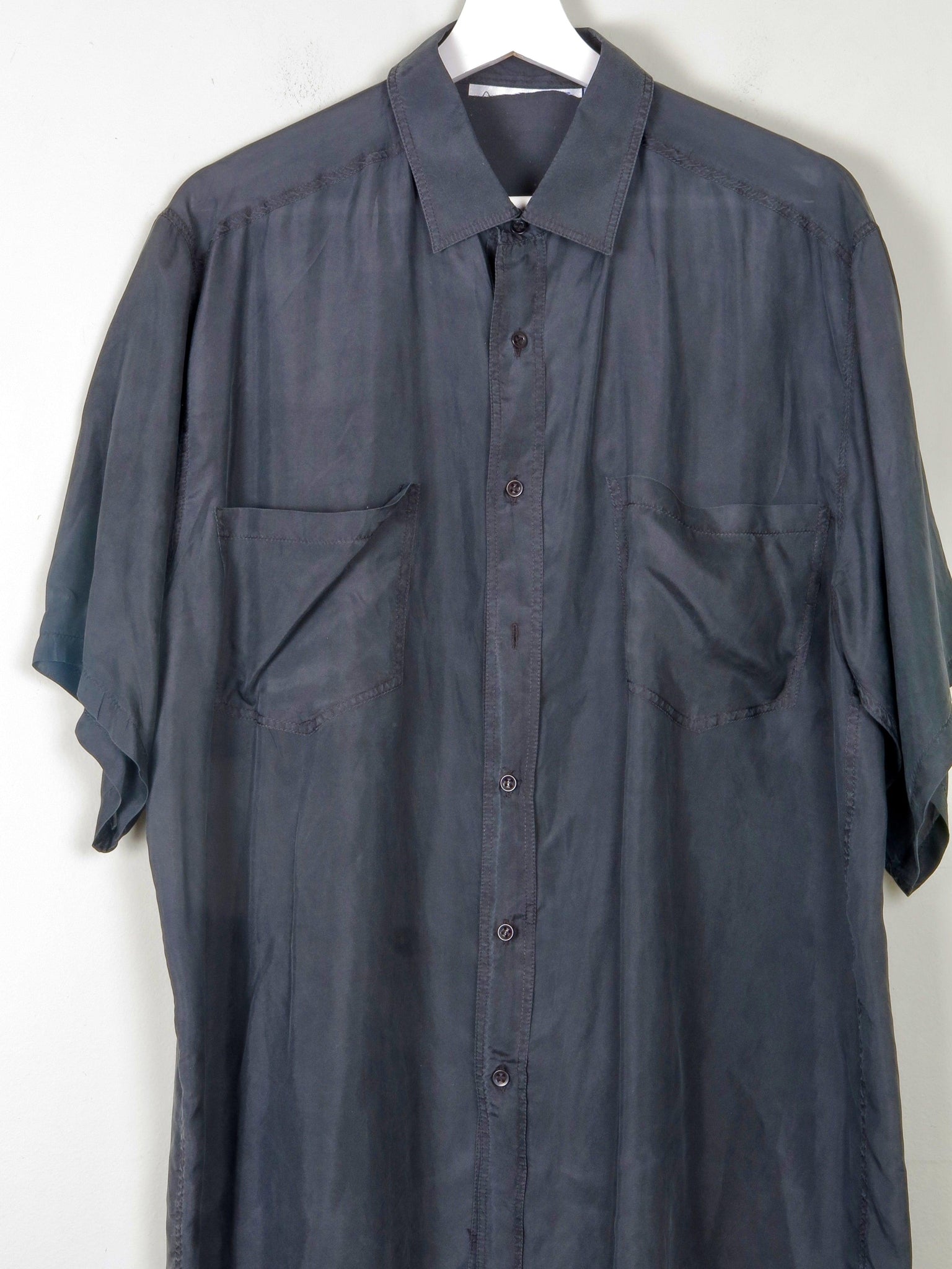 Men's Black Silk Short Sleeved Shirt L - The Harlequin