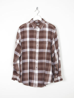 Men's Brown & White Vintage Flannel Shirt L - The Harlequin