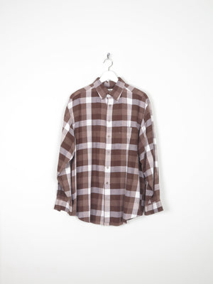 Men's Brown & White Vintage Flannel Shirt L - The Harlequin