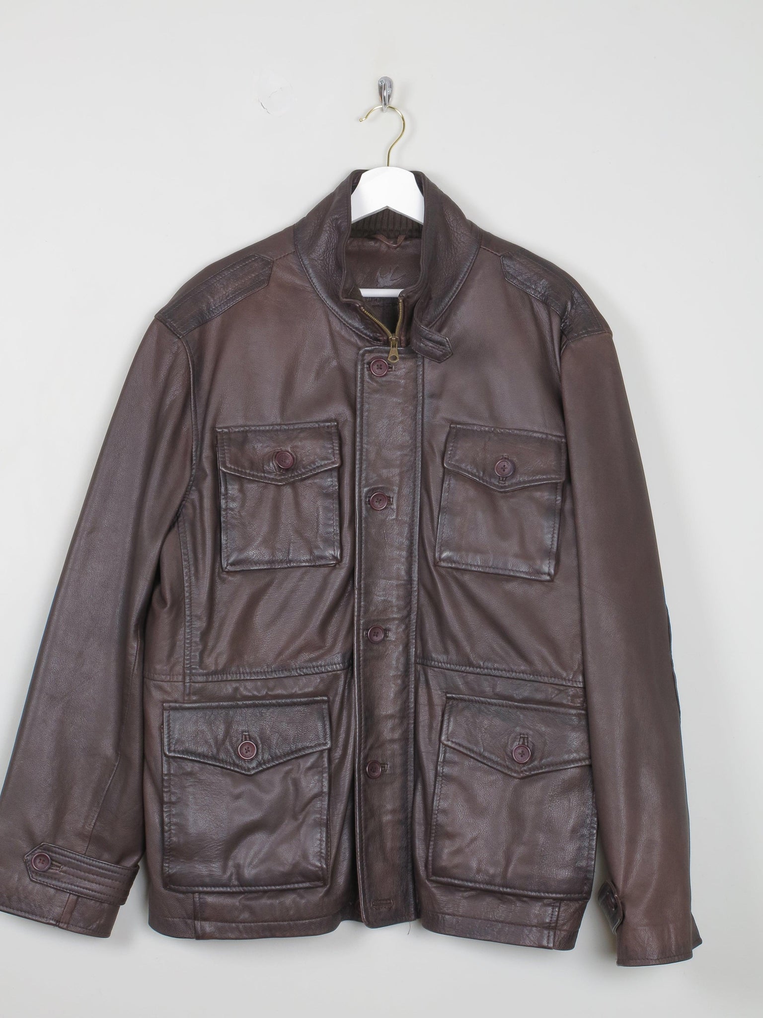 Men's Brown Leather Jacket John Rocha L - The Harlequin