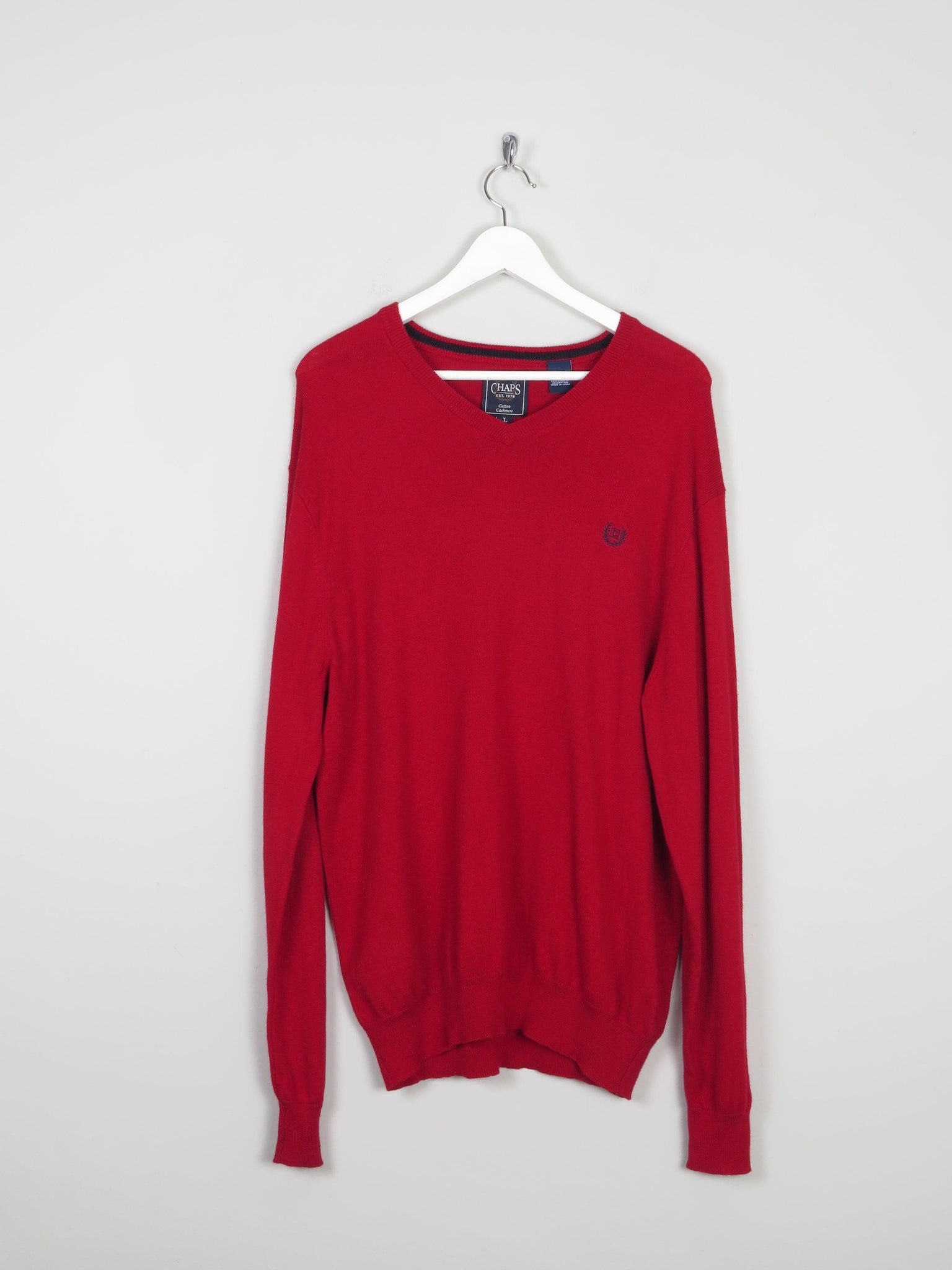 Men’s Chaps Wool & Cashmere Wine V-neck Jumper L - The Harlequin