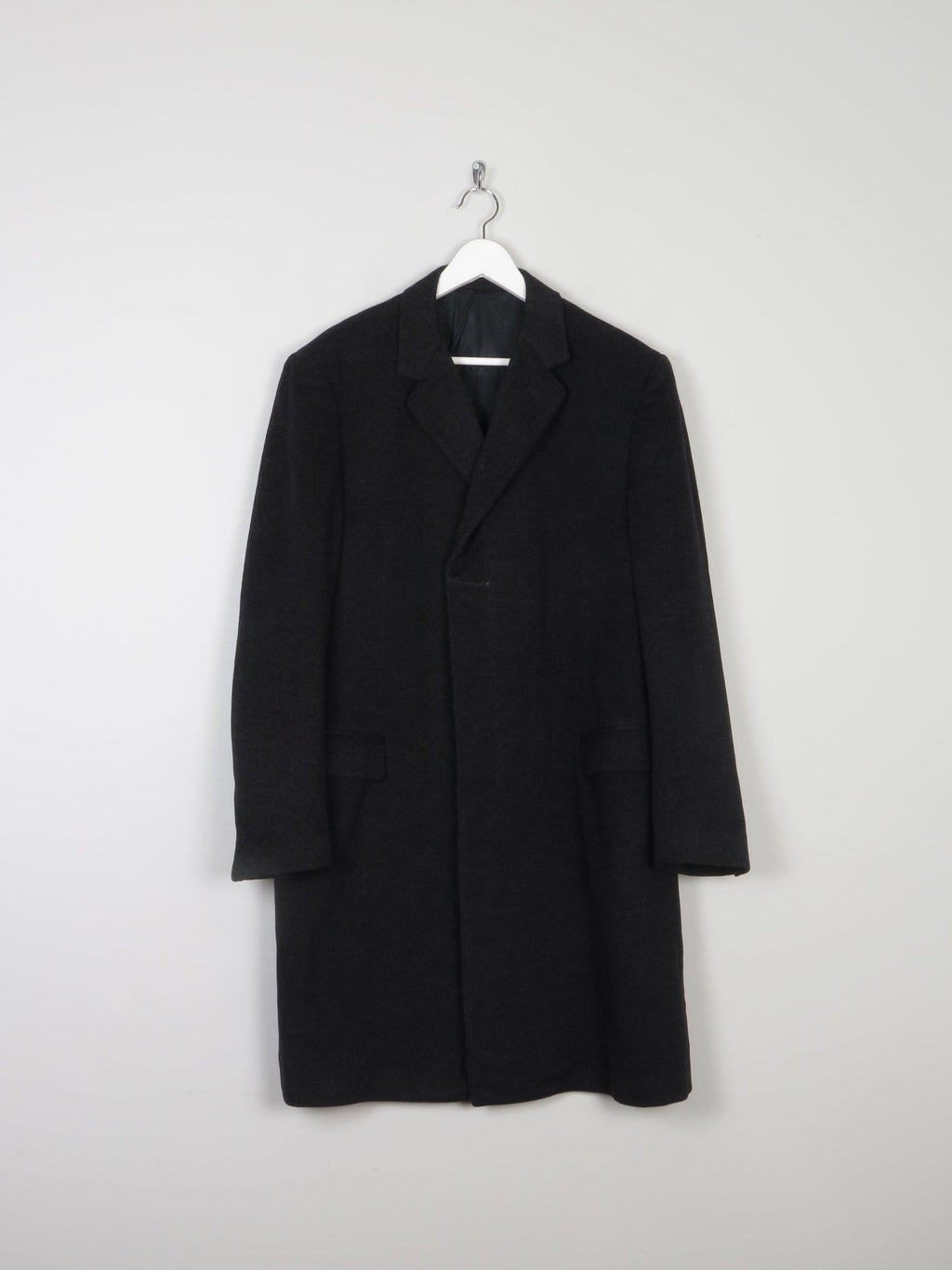 Men’s Fine Wool Dark Grey Cashmere Coat 46" L/XL - The Harlequin