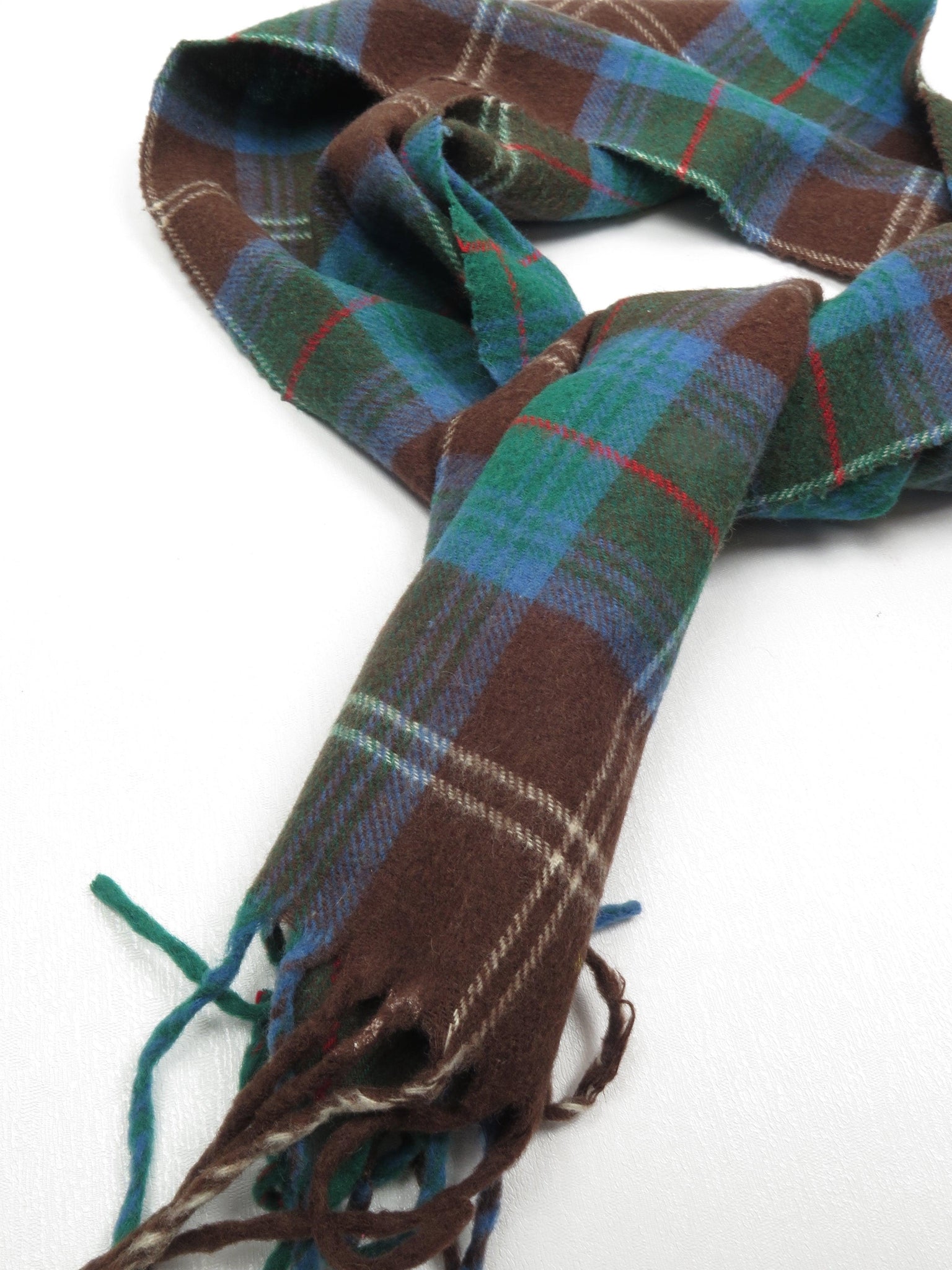 Men's Green & Brown Tartan Wool Scarf - The Harlequin