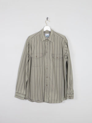 Men's Green Striped Cotton Shirt L - The Harlequin