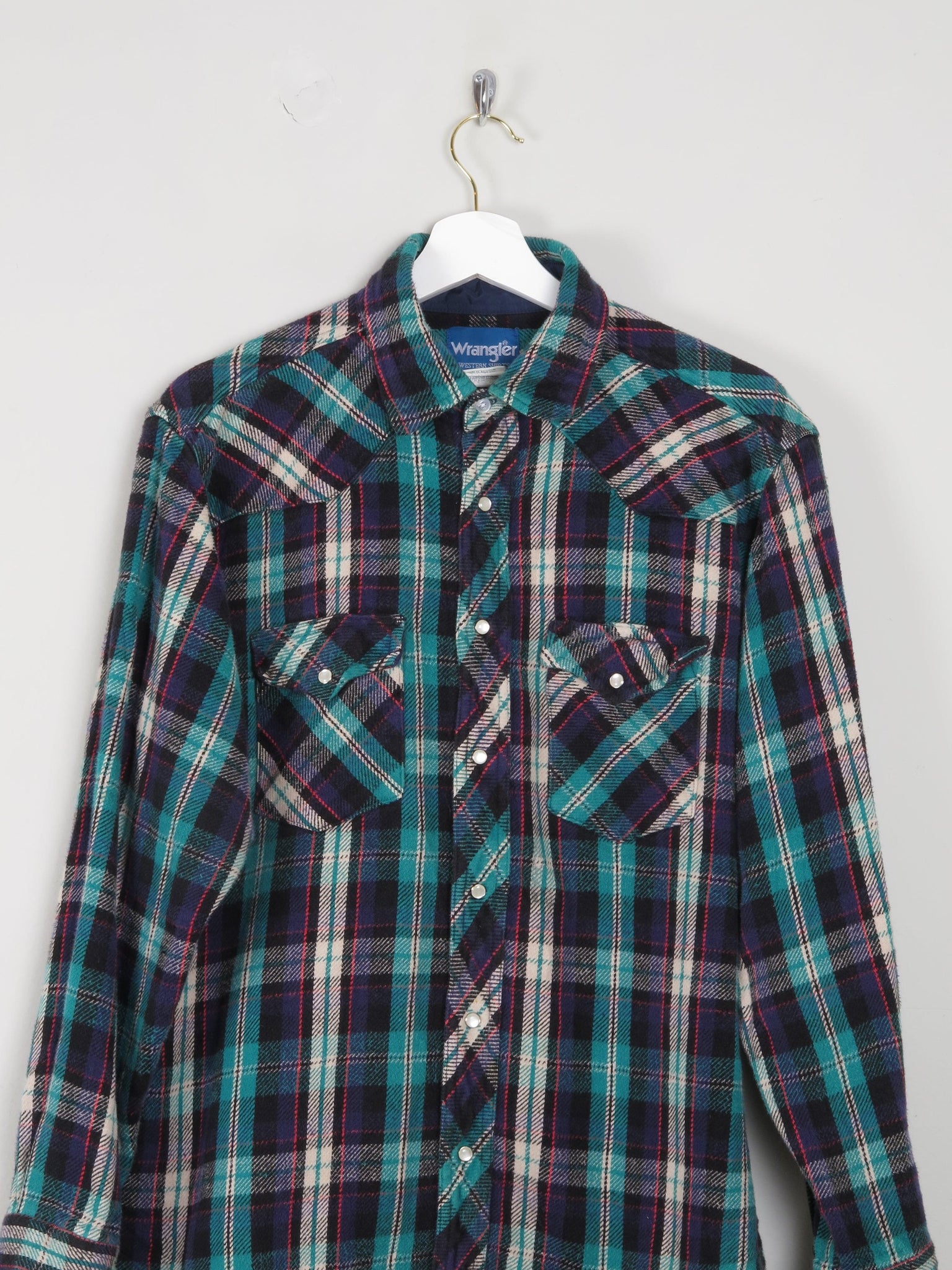 Men's Green/Navy/Red Western Heavy Quality Vintage Flannel Shirt M - The Harlequin